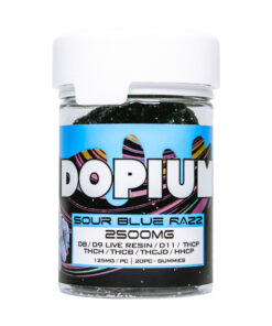 dopium gummies 2500 sour blue razz 1